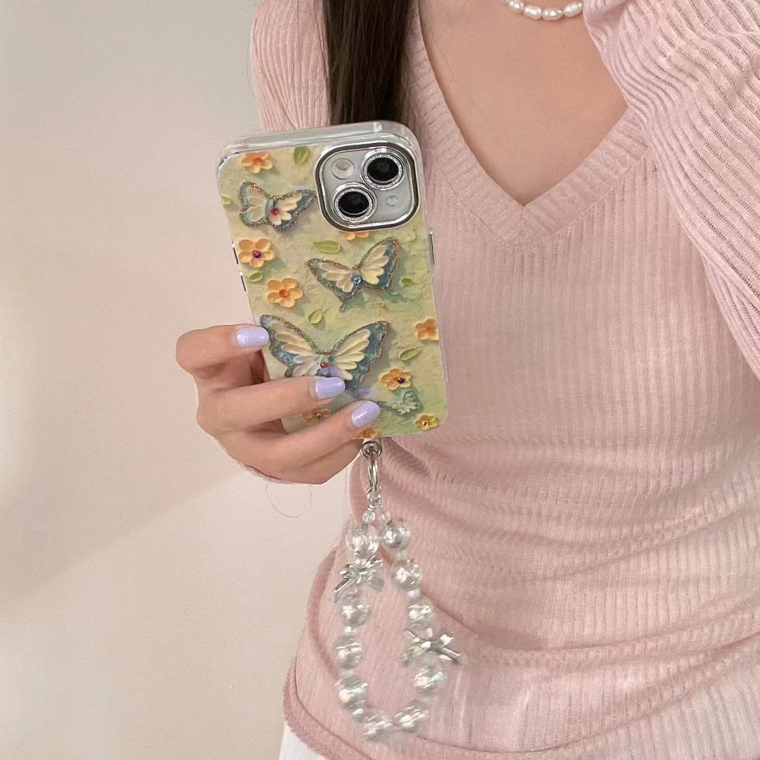 Dots Drill Oljemaleri Blomst Sommerfugl Telefonveske