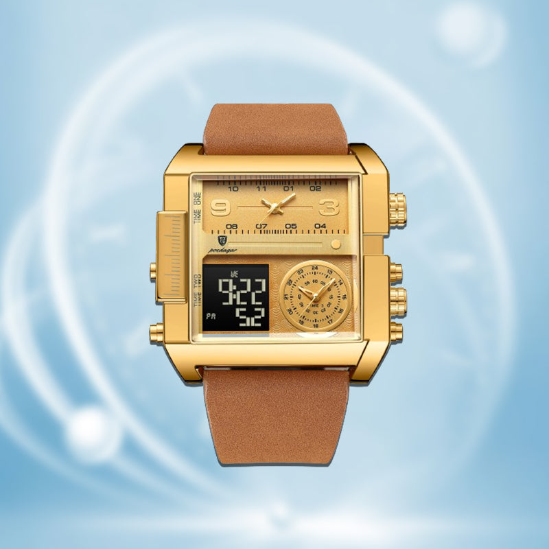 Elektronisk herrekvartsklokke med dobbelt display