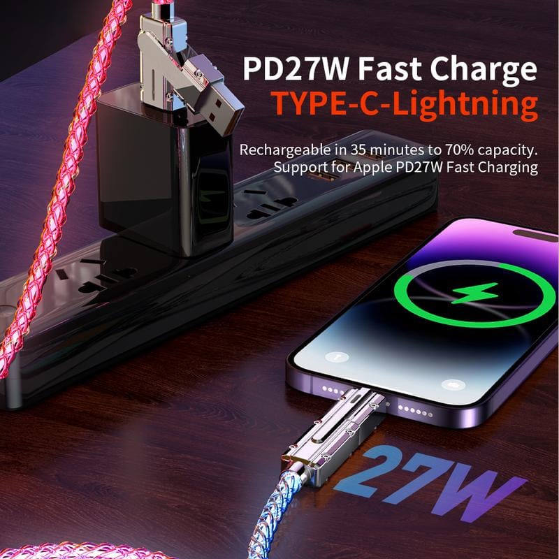 🎁Fire-I-Ett Fargerik Lys Datakabel