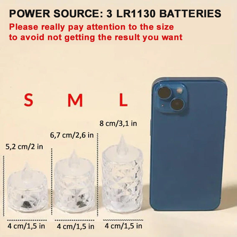 Flammeløst stearinlyssett i krystall