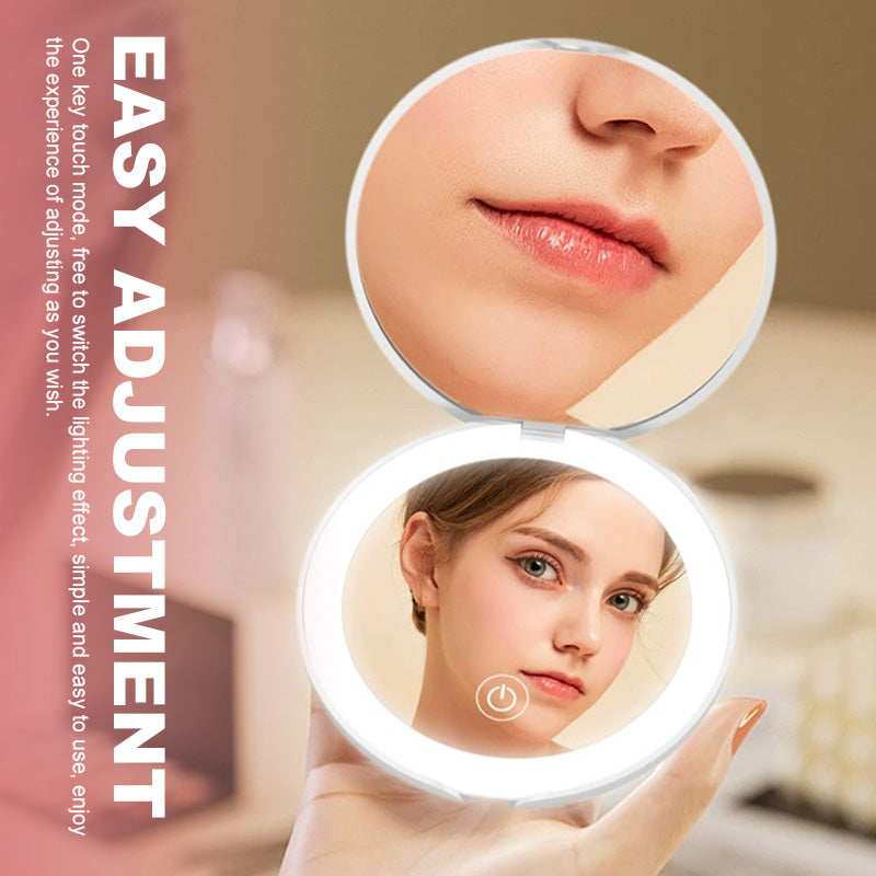 Bærbart, dobbeltsidig sminkespeil med USB-ladefunksjon