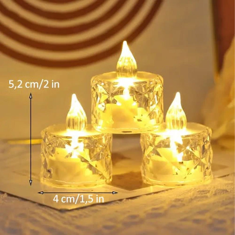 Flammeløst stearinlyssett i krystall