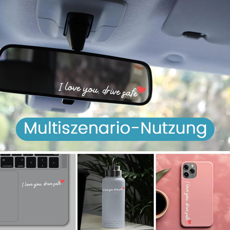 Speilklistremerker med “Jeg elsker deg, kjør trygt”