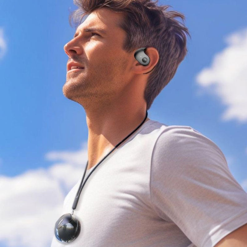 Trådløse, støydempende hodetelefoner med benledning i øret