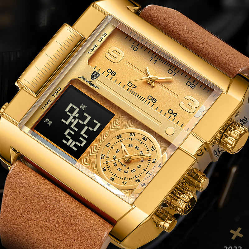 Elektronisk herrekvartsklokke med dobbelt display