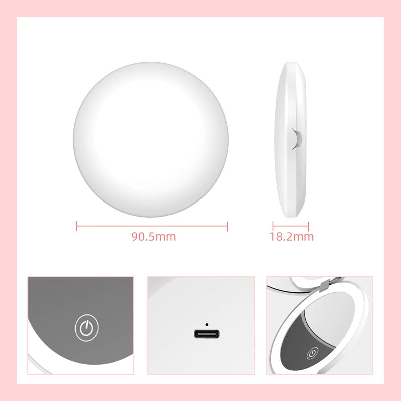 Bærbart, dobbeltsidig sminkespeil med USB-ladefunksjon