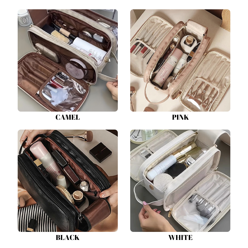 Multifunksjonell kosmetikkveske i skinn for kvinner