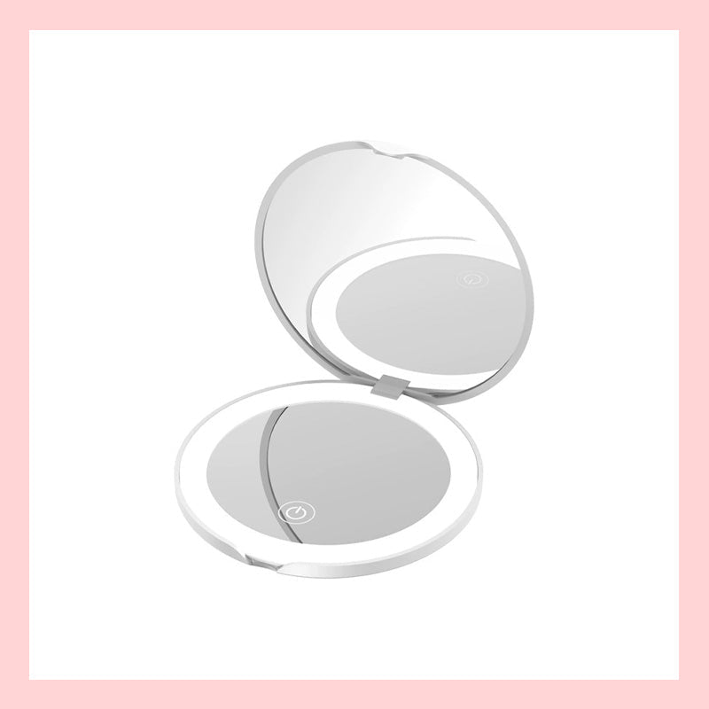 Bærbart, dobbeltsidig sminkespeil med USB-ladefunksjon
