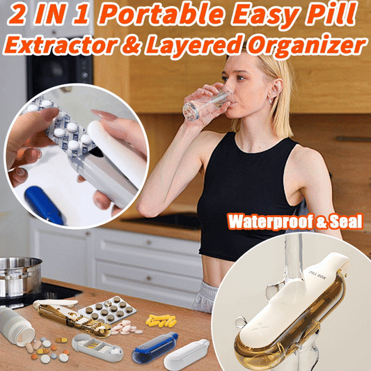 🔥2024 SALG - 2 I 1 bærbar enkel pilleuttrekker og lagdelt organisering