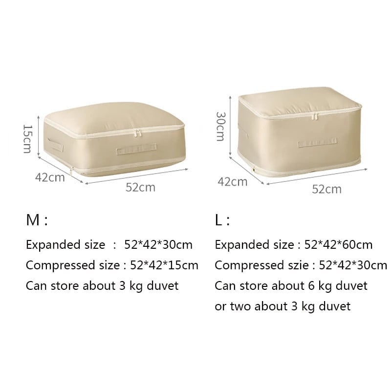Komprimert oppbevaringspose for dyner med stor kapasitet