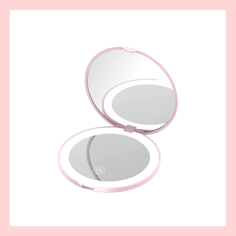Bærbart, dobbeltsidig sminkespeil med USB-ladefunksjon