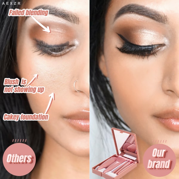 Reisesett med sminkebørster i 5 deler