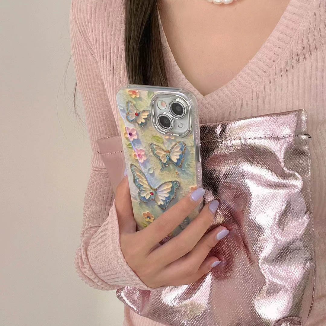 Dots Drill Oljemaleri Blomst Sommerfugl Telefonveske