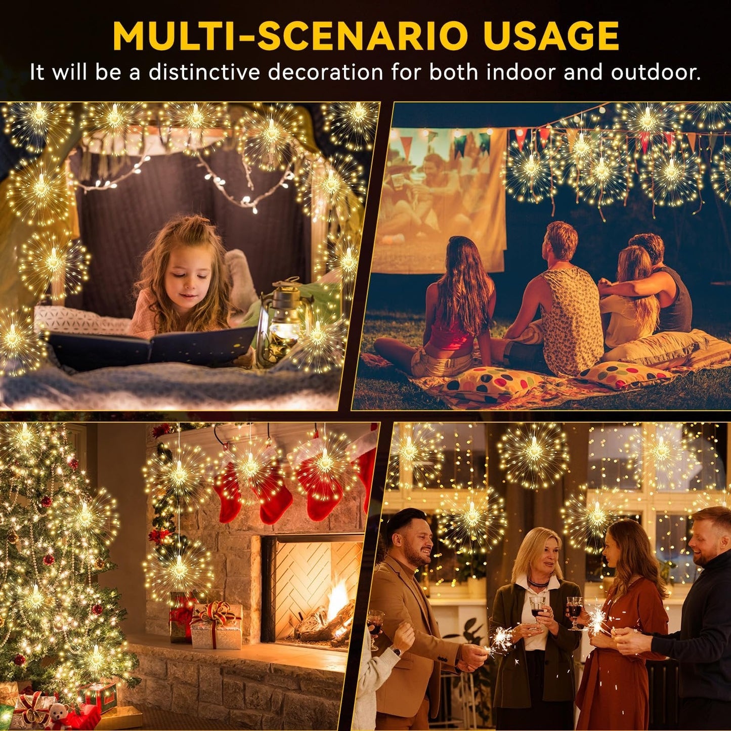 🎄Hengende Starburst Solar Fairy Lights til jul