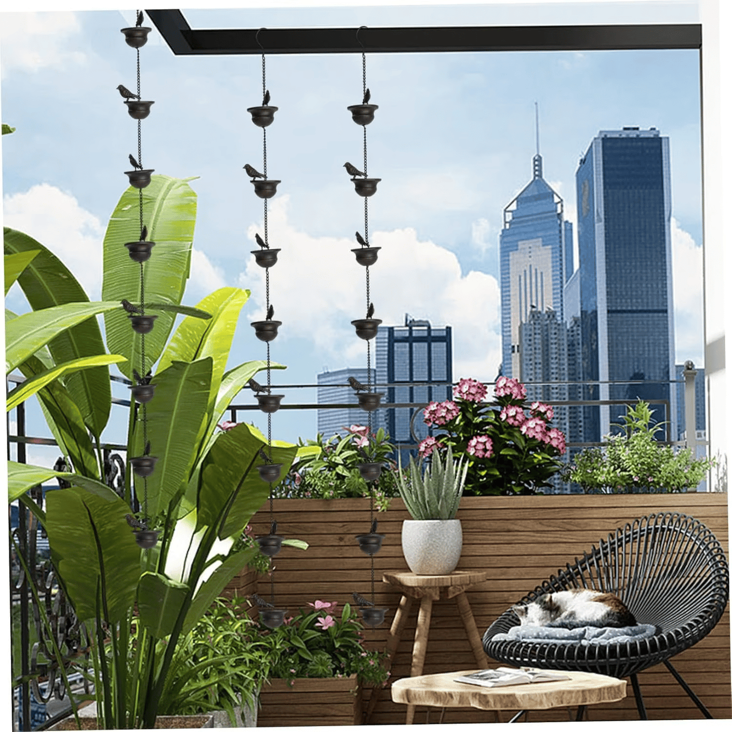 Der regn møter kunst – dekorativ regnlenke med fuglebaddesign