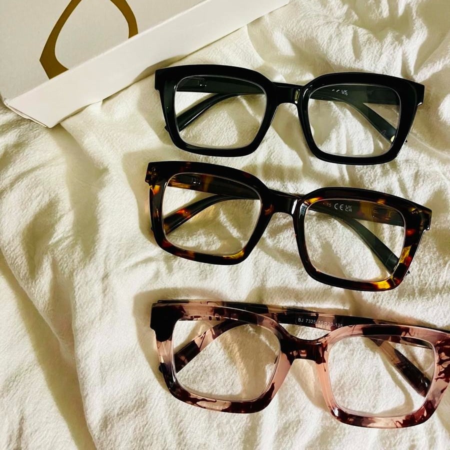 👓3-pakning lesebriller i skilpaddeskall - Overdimensjonerte, firkantede lesebriller som blokkerer blått lys