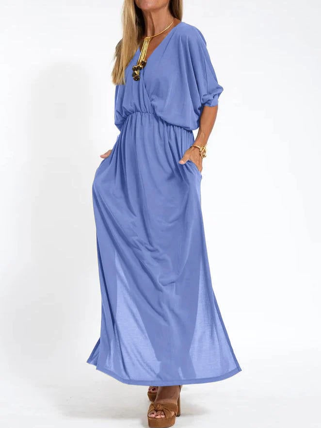 🔥2025 Damekjole med flagrende, ensfarget V-hals