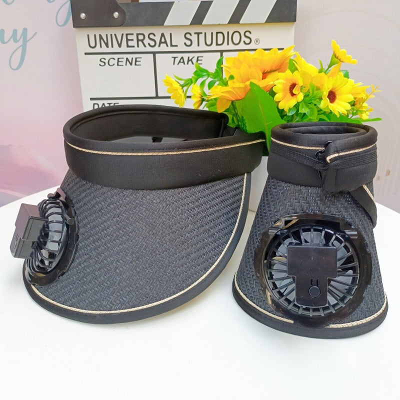 Solhatt med stor skygge og vifte