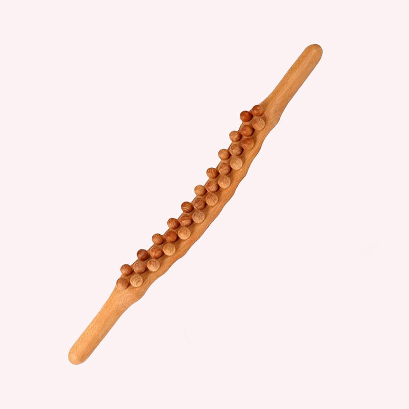 Massasjestav i bøketre | Dobbel rad med kuler for magemassasje og åpning av meridianene