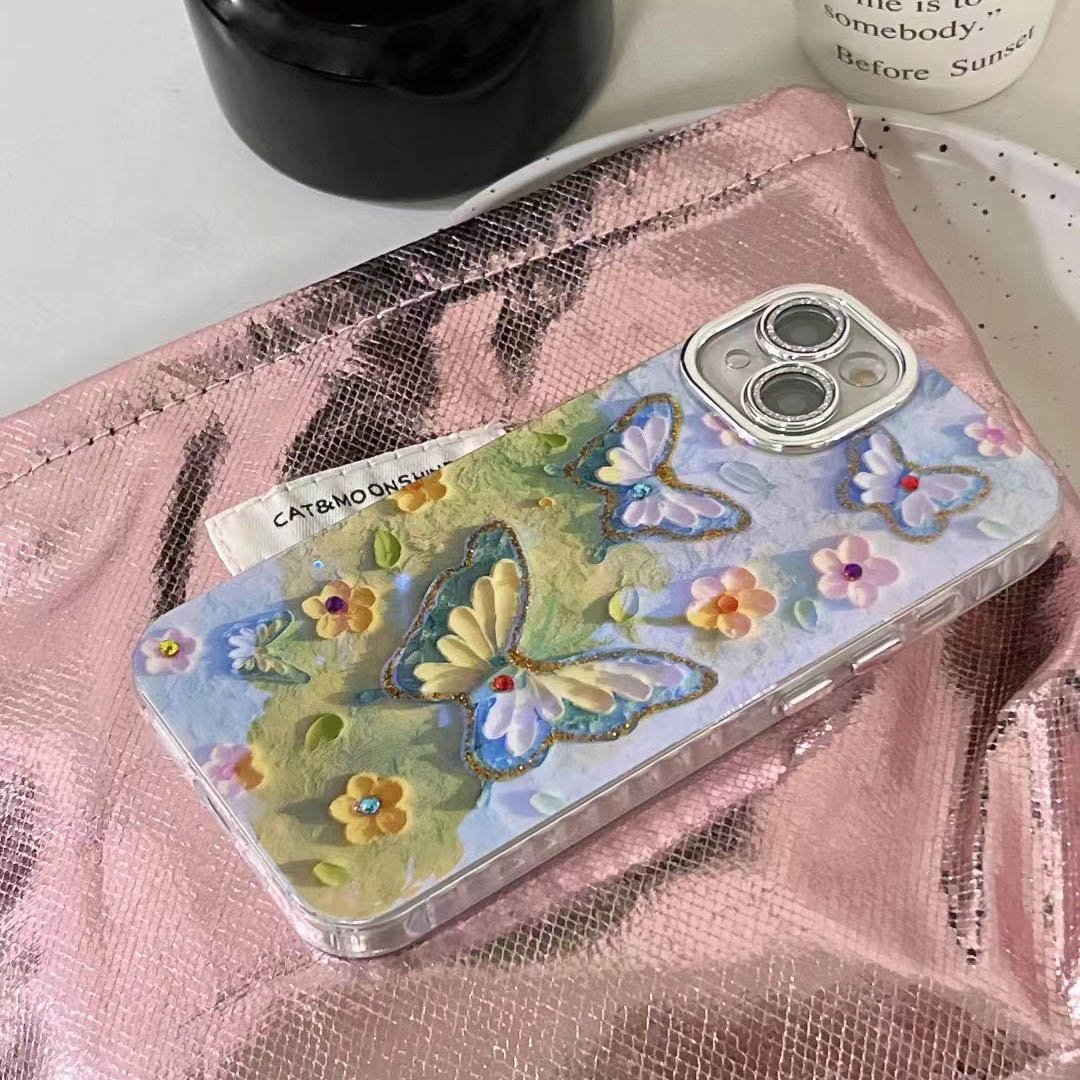 Dots Drill Oljemaleri Blomst Sommerfugl Telefonveske