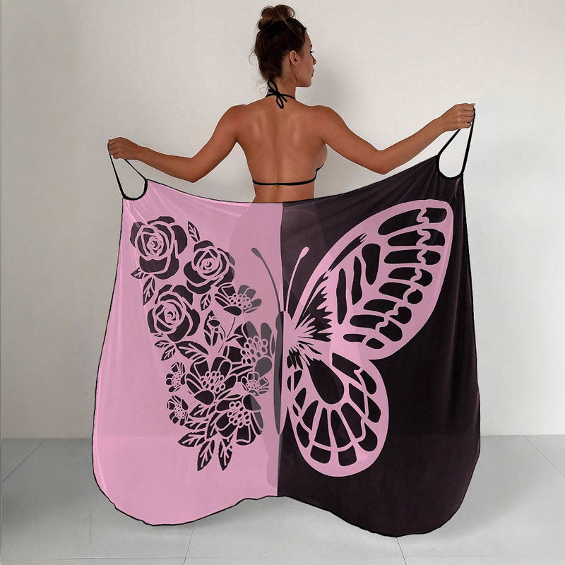 Hurtigtørkende strandkjole med sommerfugltrykk