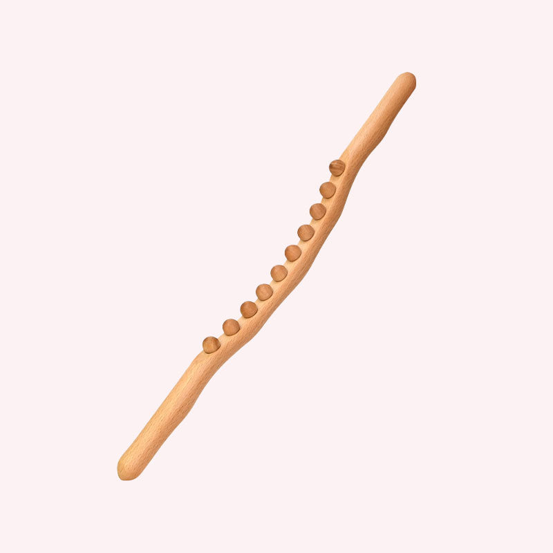 Massasjestav i bøketre | Dobbel rad med kuler for magemassasje og åpning av meridianene