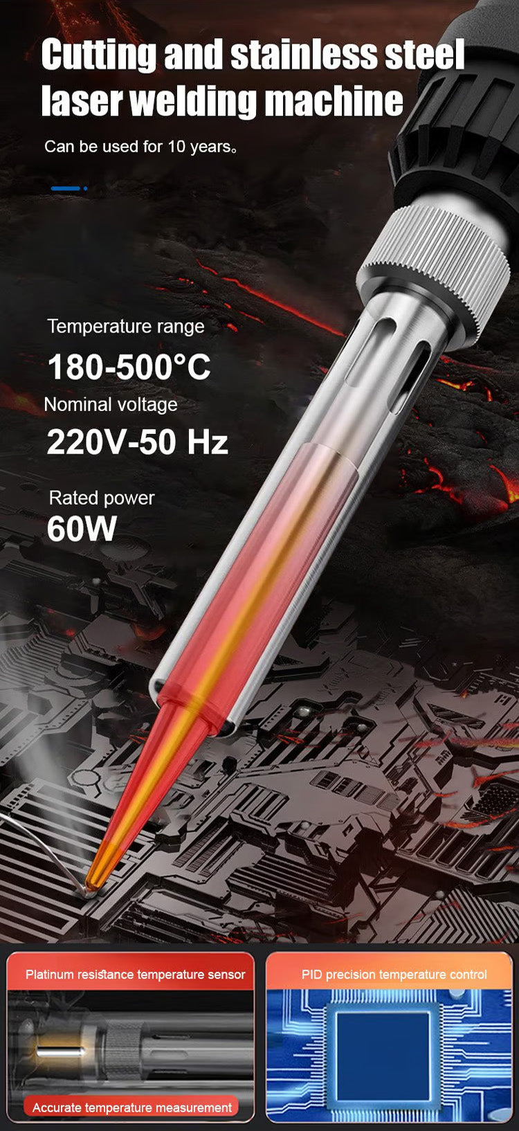 Loddebolt med innvendig oppvarming og konstant temperatur