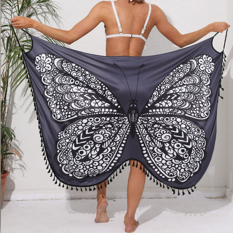 Hurtigtørkende strandkjole med sommerfugltrykk