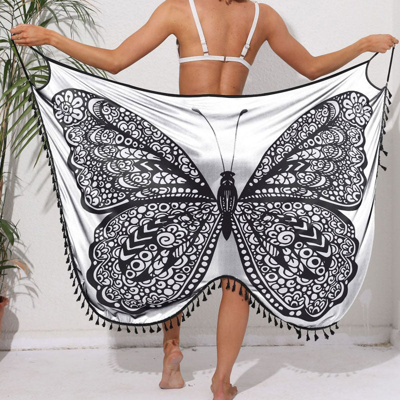 Hurtigtørkende strandkjole med sommerfugltrykk