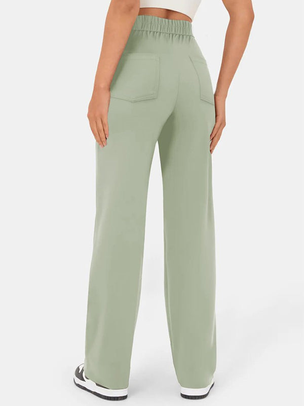 ⏳Ensfargede, uformelle, rette bukser med flere lommer og høy elastikk