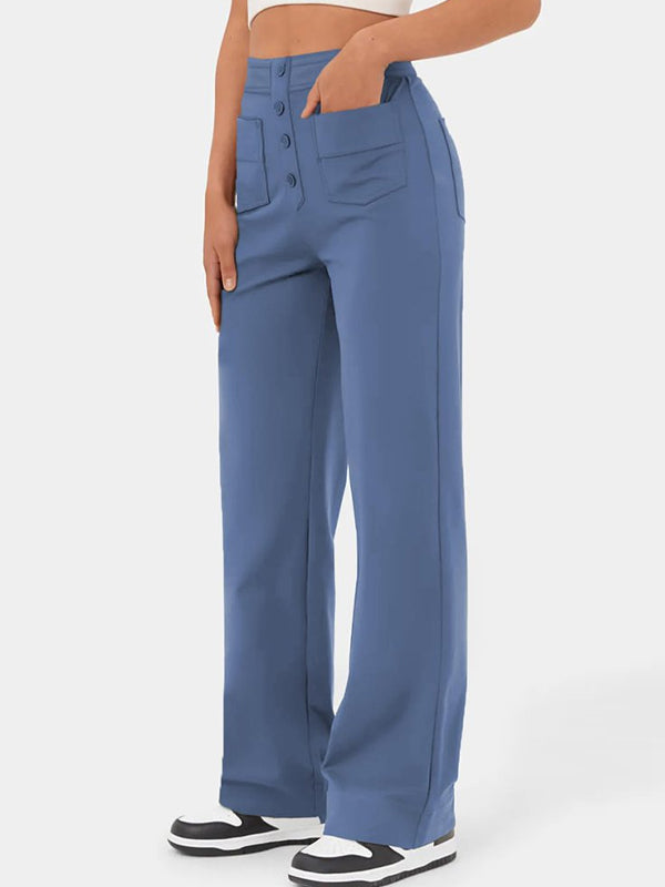 ⏳Ensfargede, uformelle, rette bukser med flere lommer og høy elastikk
