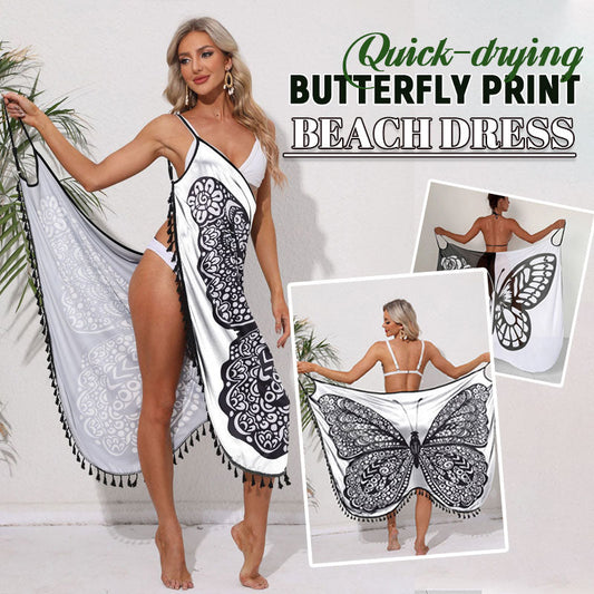 Hurtigtørkende strandkjole med sommerfugltrykk