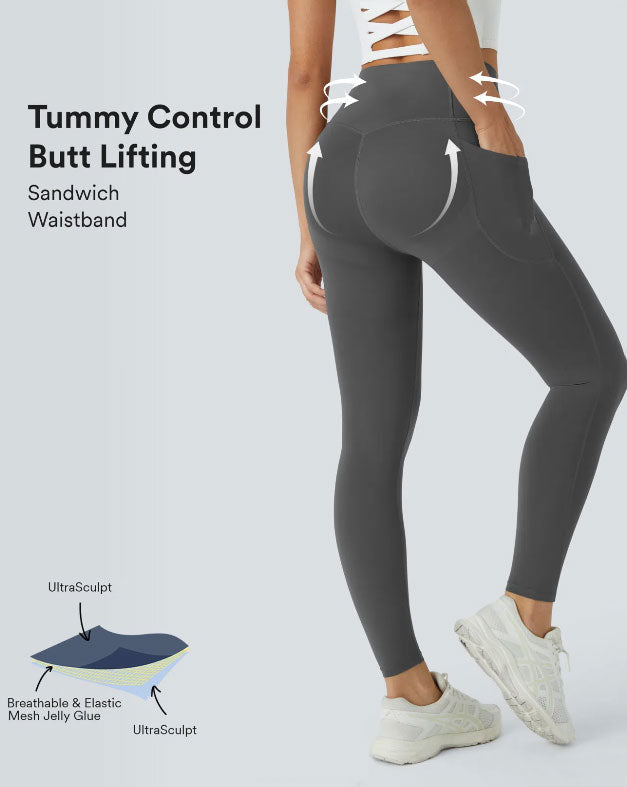 Yogabukser med høy midje og lommer