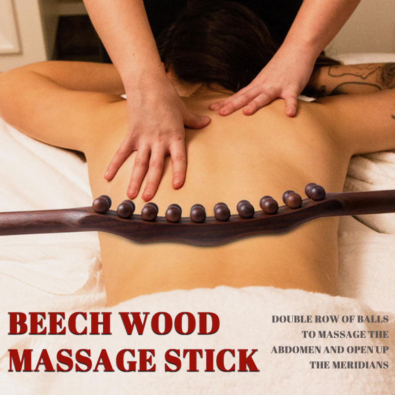 Massasjestav i bøketre | Dobbel rad med kuler for magemassasje og åpning av meridianene