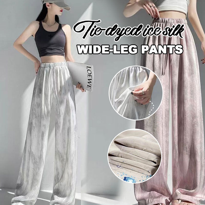 Batikfarget issilkebukse med vide ben🍃