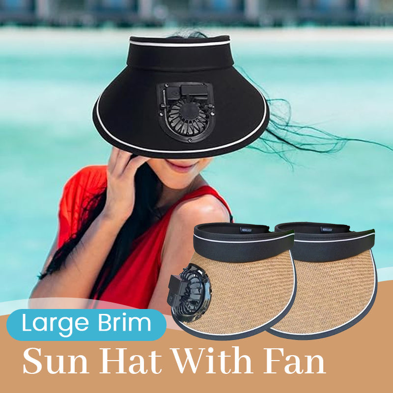 Solhatt med stor skygge og vifte