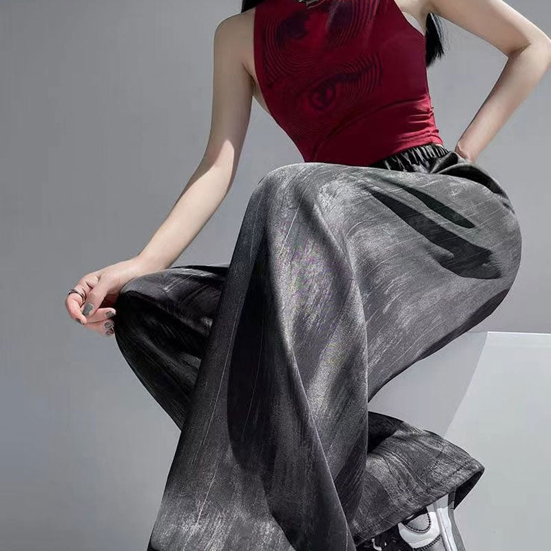 Batikfarget issilkebukse med vide ben🍃