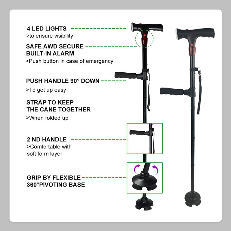 {Fratis Frakt}Alarm LED-stokk med dobbelt håndtak for eldre