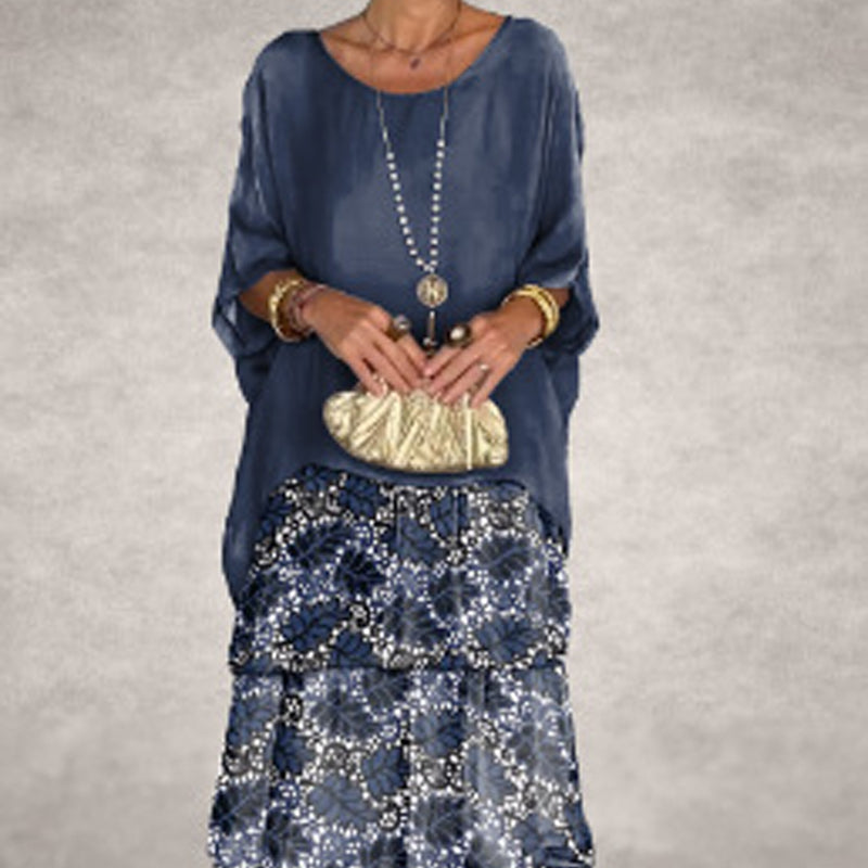 Kunstnerisk løs kjole/chiffon mesh dolman ermet rund hals lang kjole