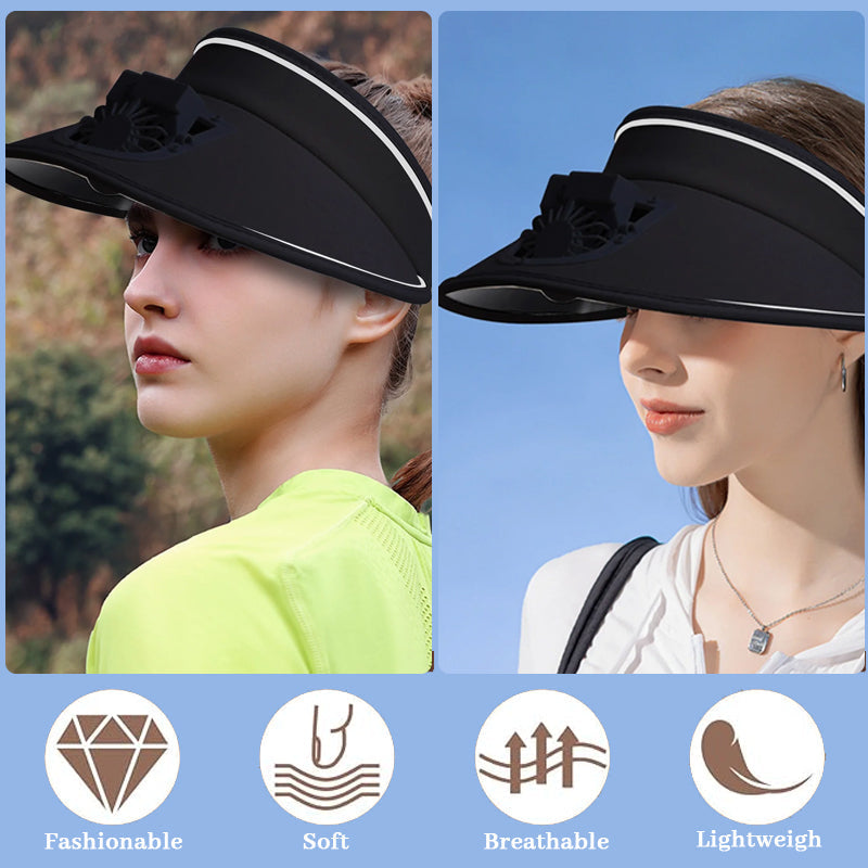 Solhatt med stor skygge og vifte