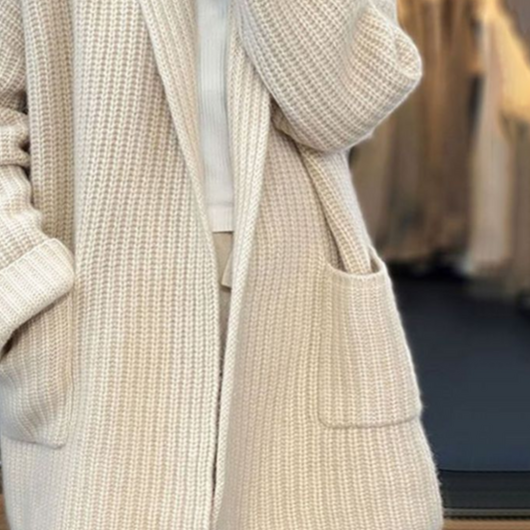 （Gratis frakt）Strikket ullcardigan med lommer