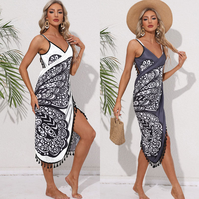 Hurtigtørkende strandkjole med sommerfugltrykk