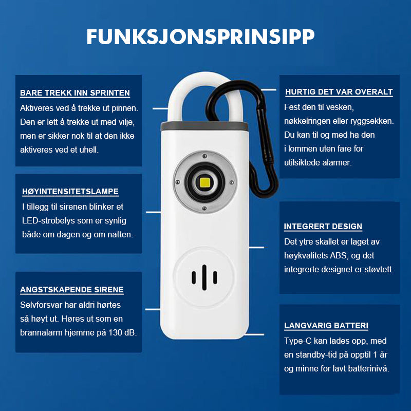 Oppladbar Personlig Forsvarsalarm