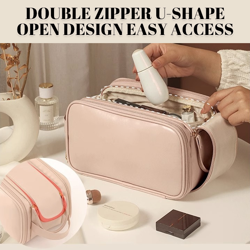 Multifunksjonell kosmetikkveske i skinn for kvinner