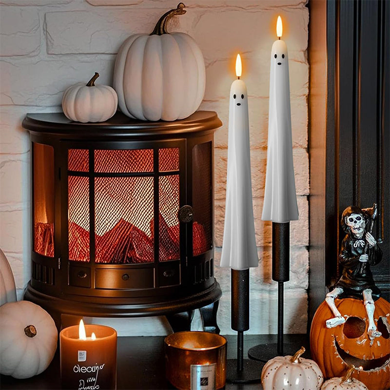 🎃👻Fjernstyrt spøkelseslys med 3D-flimrende veke 👻🎃