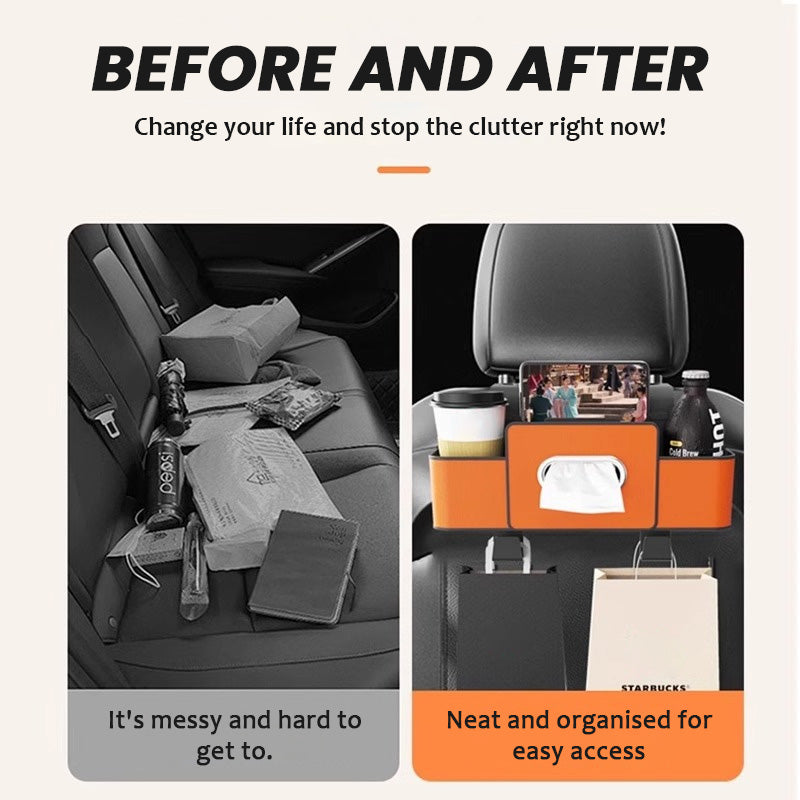 Multifunksjonell oppbevaringsboks for seteryggen i bilen
