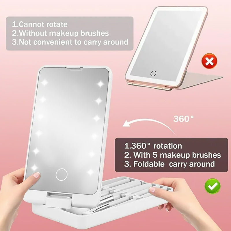 Roterbart LED-sminkeboks sammenleggbart speil