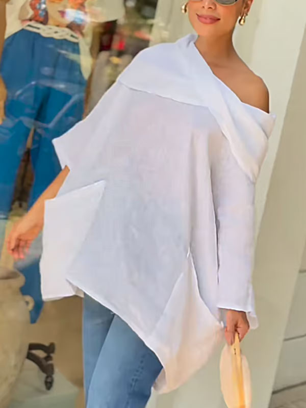 Dametopp med uregelmessig krage