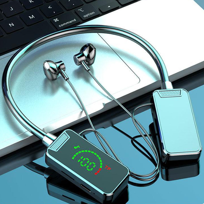 Vanntette, trådløse Bluetooth-hodetelefoner med nakkebøyle og skjerm