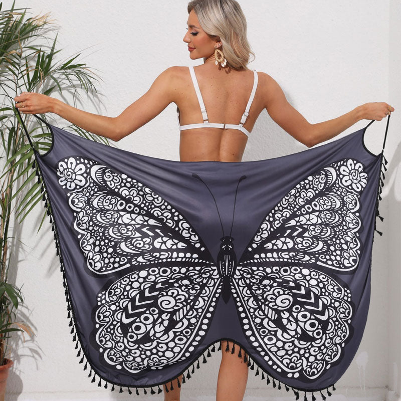 Hurtigtørkende strandkjole med sommerfugltrykk